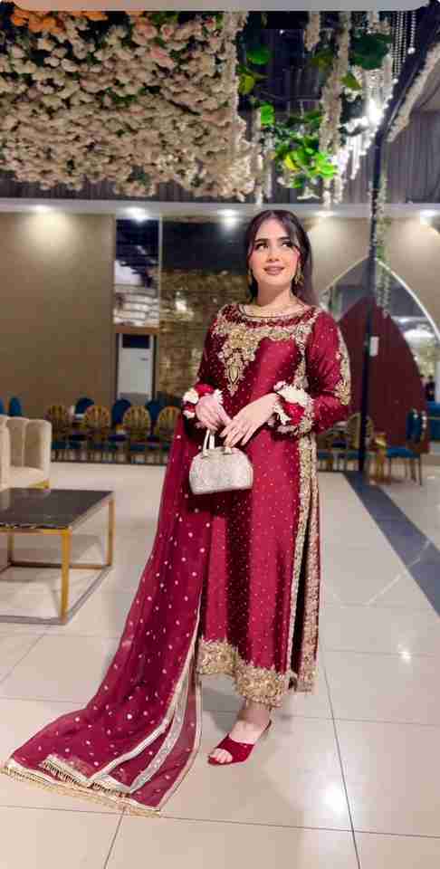 ❤️ Elegant Red Satin Silk Set ✨ | Heavy Embroidery | Fully Stitched & Ready to Wear