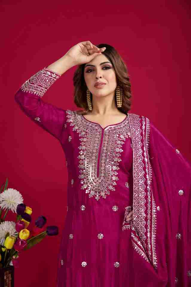 ✨ Elegant Pink Chinnon Silk Set ✨ Heavy Embroidery Sequence Work | Fully Stitched | Ready to Wear