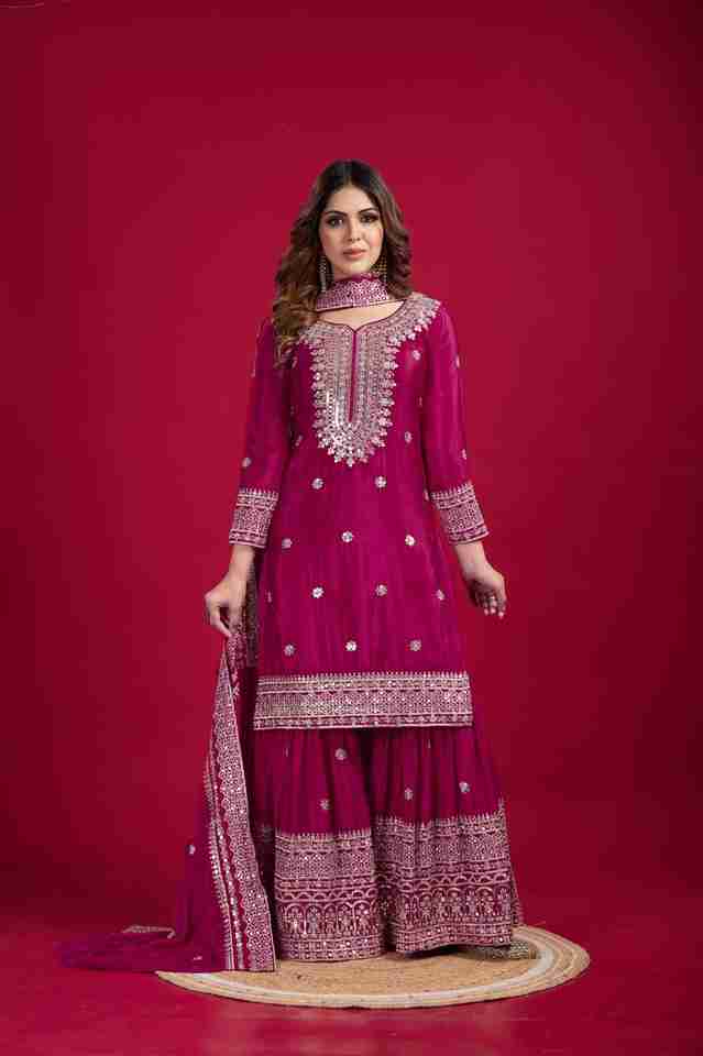 ✨ Elegant Pink Chinnon Silk Set ✨ Heavy Embroidery Sequence Work | Fully Stitched | Ready to Wear