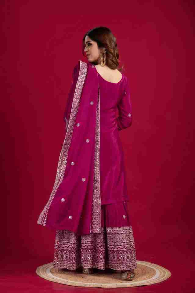 ✨ Elegant Pink Chinnon Silk Set ✨ Heavy Embroidery Sequence Work | Fully Stitched | Ready to Wear