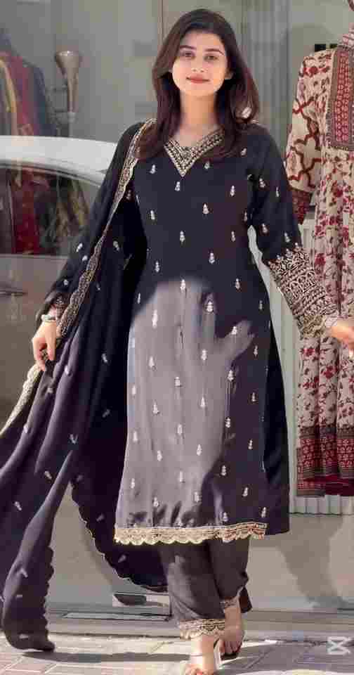 🌿 New Chinnon Silk With Heavy Embroidery Sequence Work Top-Plazo And Dupatta Set 🌿