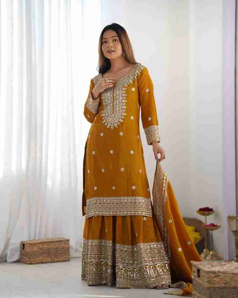 Elegant Yellow Embroidered Party Wear Gown with Dupatta ✨