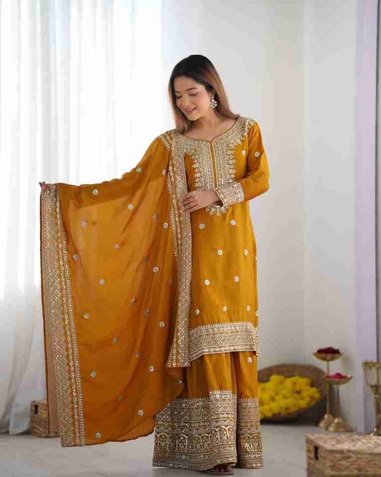 Elegant Yellow Embroidered Party Wear Gown with Dupatta ✨