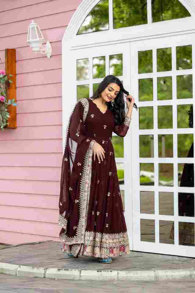 Royal Maroon Embroidered Party Wear Gown with Dupatta ✨