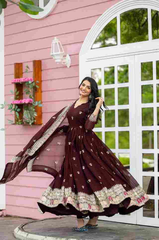Royal Maroon Embroidered Party Wear Gown with Dupatta ✨