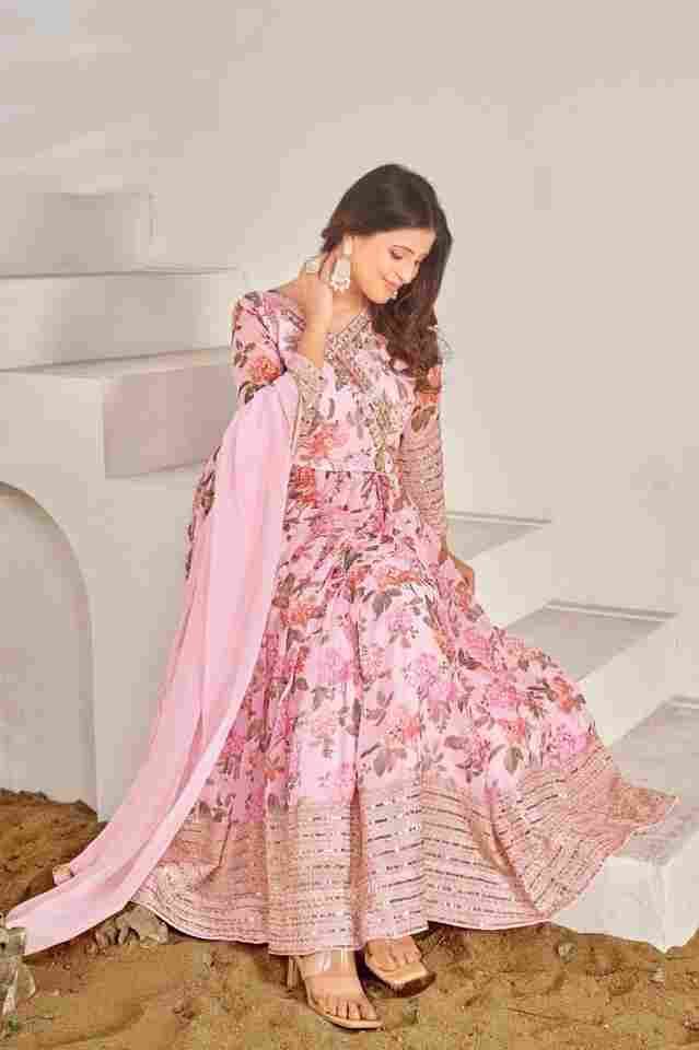 New Designer Party Wear Look Gown,Bottom and Dupatta in Embroidery Sequence Work and Digital Print With Attached Pad