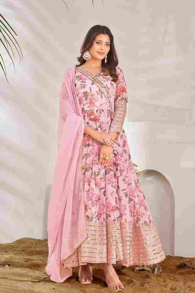 New Designer Party Wear Look Gown,Bottom and Dupatta in Embroidery Sequence Work and Digital Print With Attached Pad