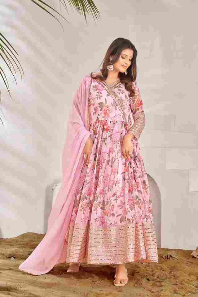 New Designer Party Wear Look Gown,Bottom and Dupatta in Embroidery Sequence Work and Digital Print With Attached Pad