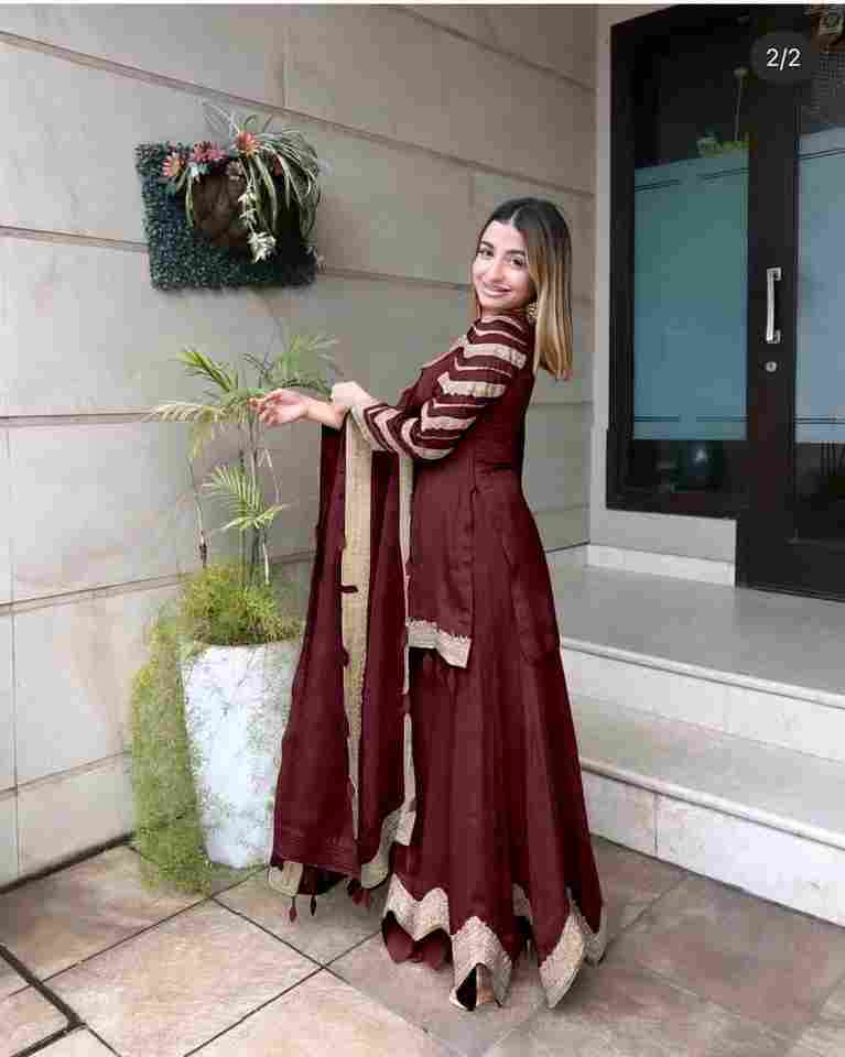 Lunching New maroon Đěsigner Party Wear Look New Sharara Palzo With Heavy Embroidery
