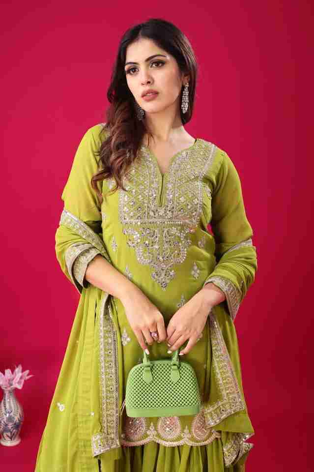 💙✨ New Green Real Modelling Designer Party Wear Look Top-Sharara and Dupatta With Heavy Embroidery Work 💙✨