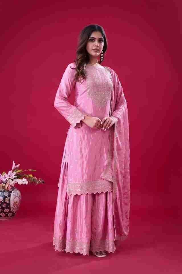 New Pink Designer Party Wear Look Fancy Top-Dupatta and Fully Stitched Sharara