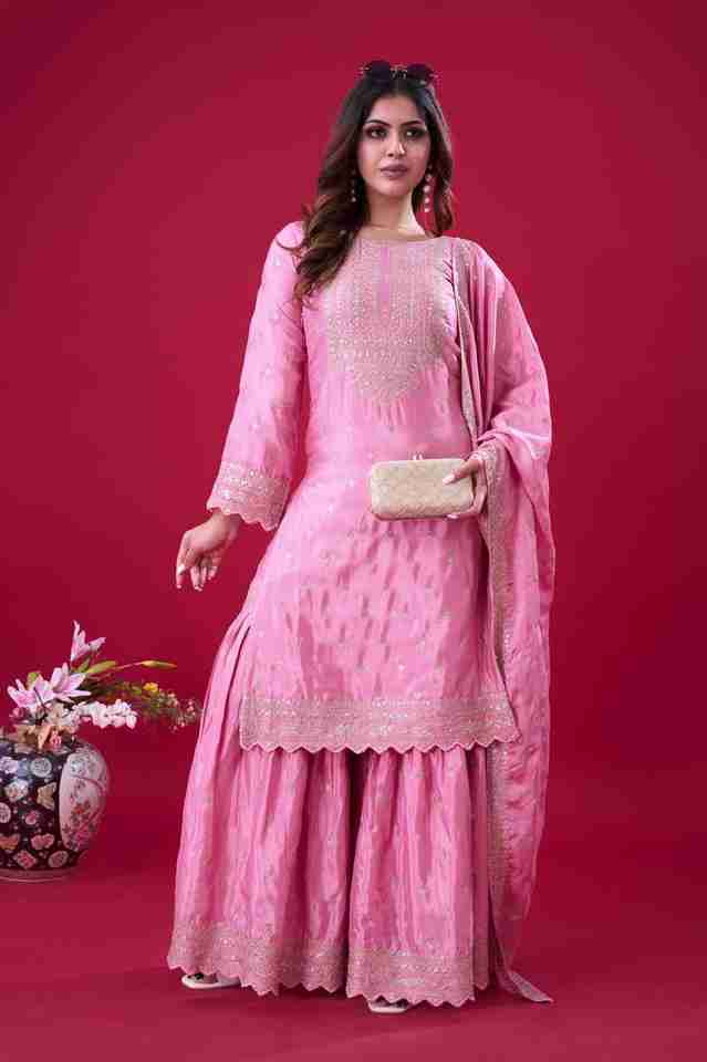 New Pink Designer Party Wear Look Fancy Top-Dupatta and Fully Stitched Sharara