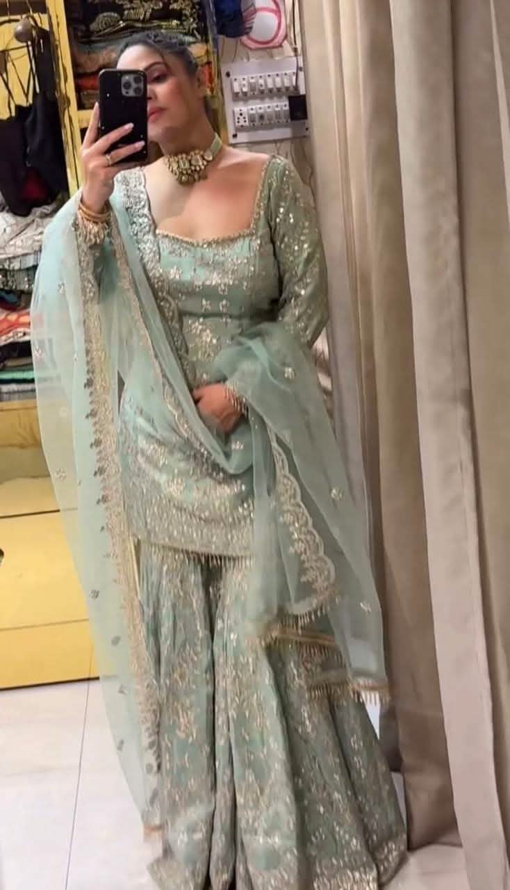 Faux Georgette Top-Bottom And Dupatta Set Fully Stitched Ready To Wear 🔥 - Cyber Fashion