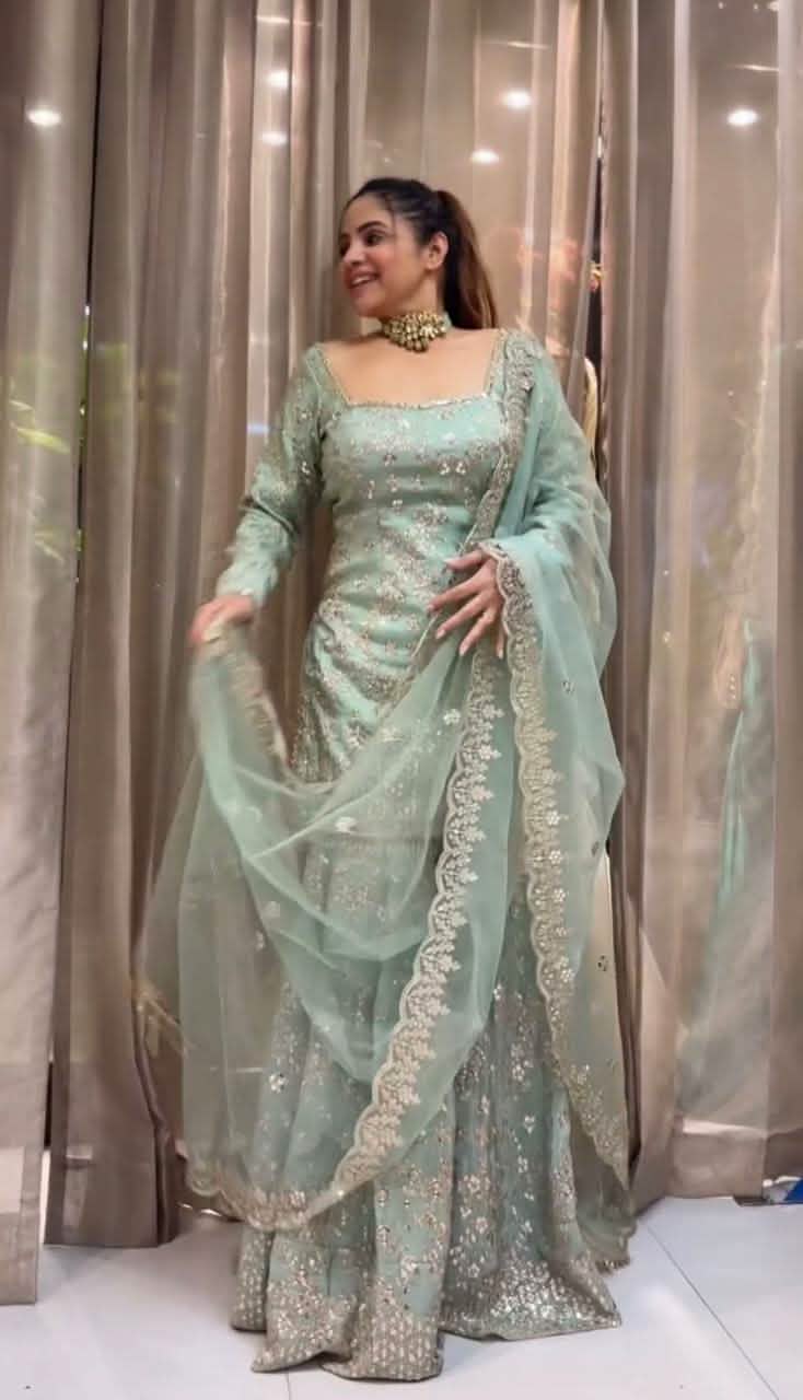 Faux Georgette Top-Bottom And Dupatta Set Fully Stitched Ready To Wear 🔥 - Cyber Fashion
