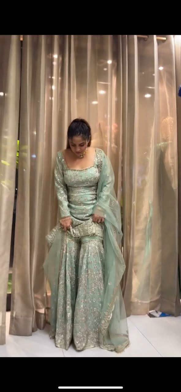 Faux Georgette Top-Bottom And Dupatta Set Fully Stitched Ready To Wear 🔥 - Cyber Fashion