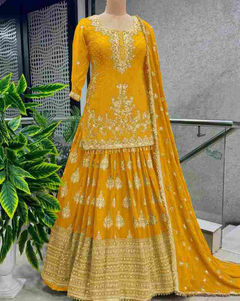 Pure Heavy Chinnon Silk With *Heavy 5mm Embroidery Sequence Work* With Sleeves