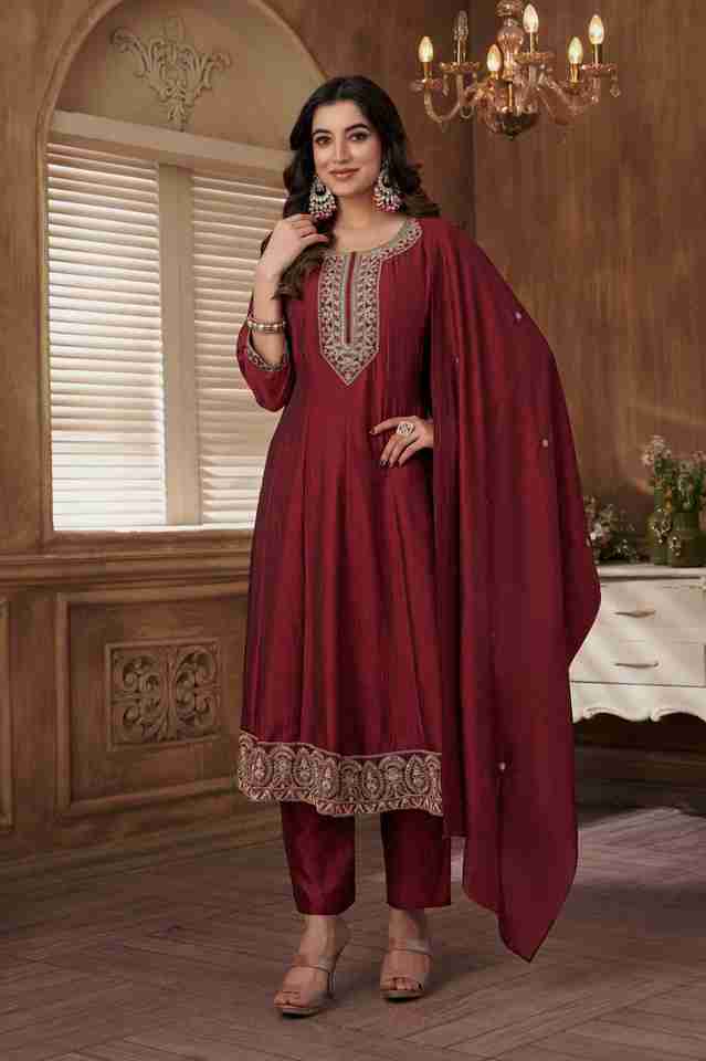 Vichitra Embroidery Maroon Suit Set