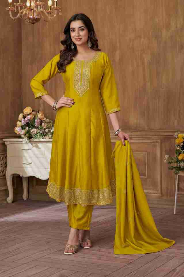 Vichitra Embroidery Yellow Golden Suit Set