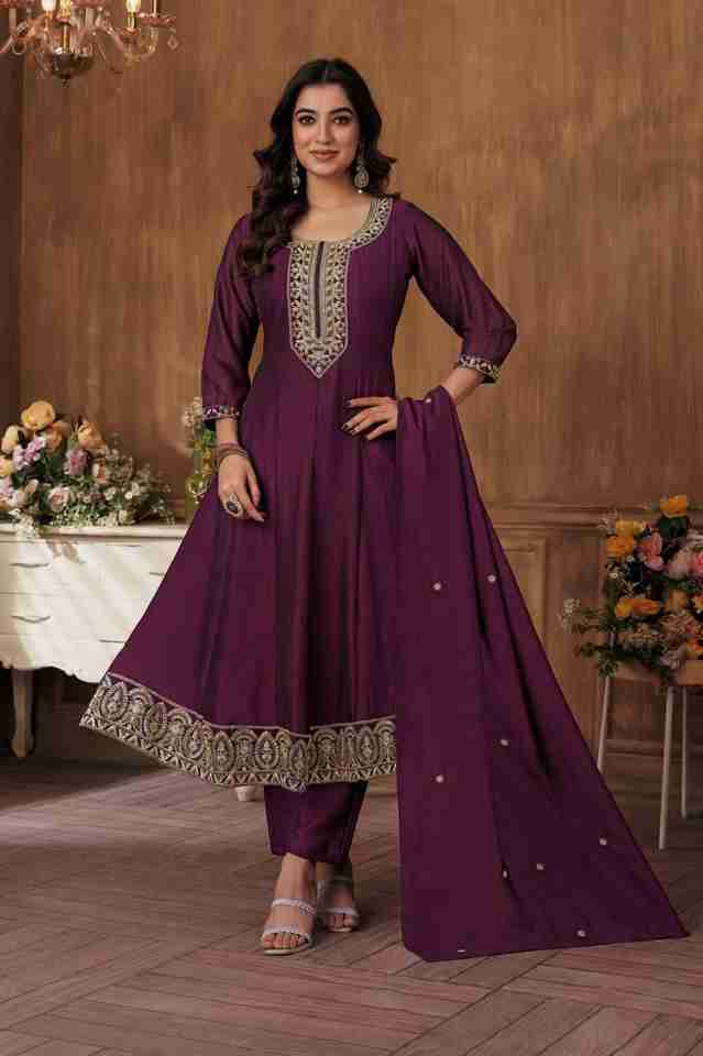 Vichitra Embroidery Purple Suit
