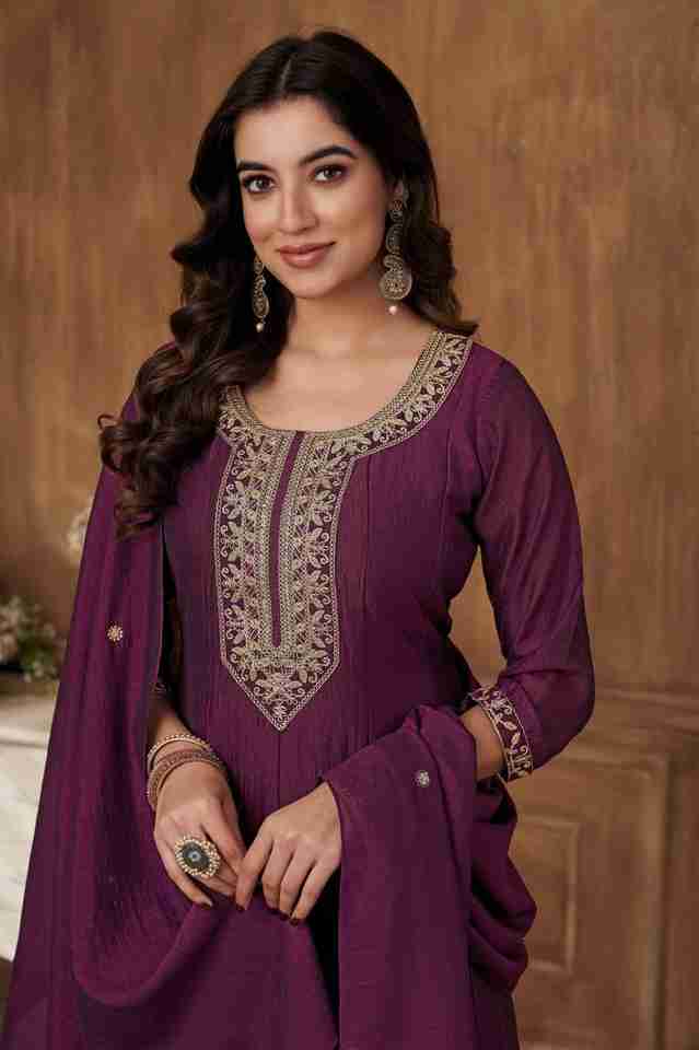 Vichitra Embroidery Purple Suit