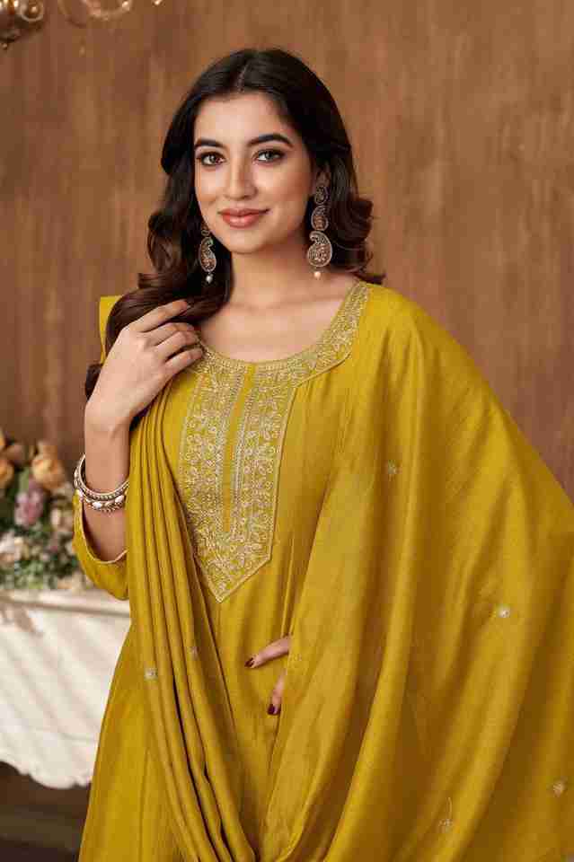Vichitra Embroidery Yellow Golden Suit Set