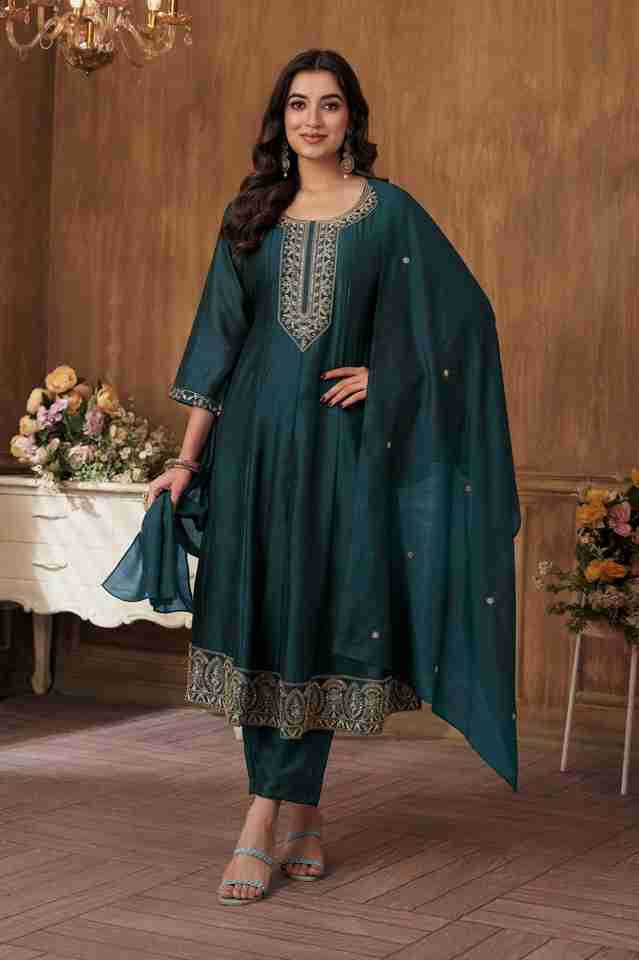 Vichitra Embroidery Morpichh Suit Set
