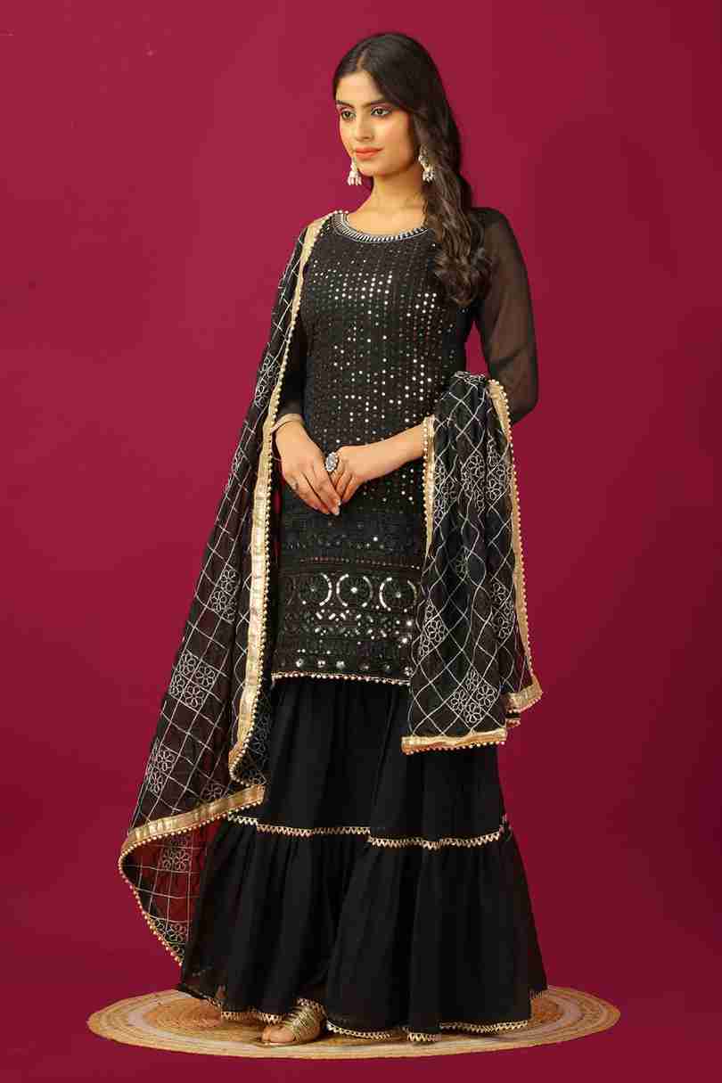 🖤 Premium Black Designer Faux Georgette Set – Fully Stitched & Ready to Wear ✨