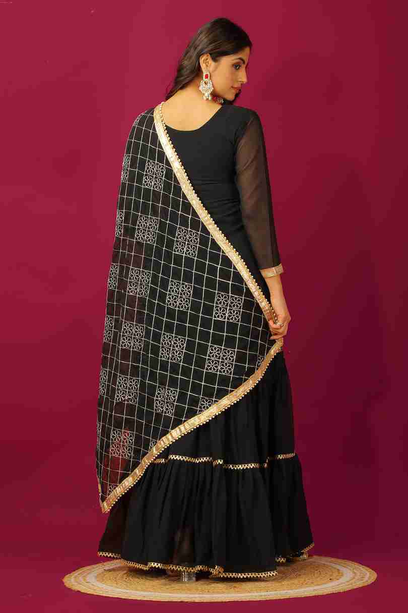 🖤 Premium Black Designer Faux Georgette Set – Fully Stitched & Ready to Wear ✨