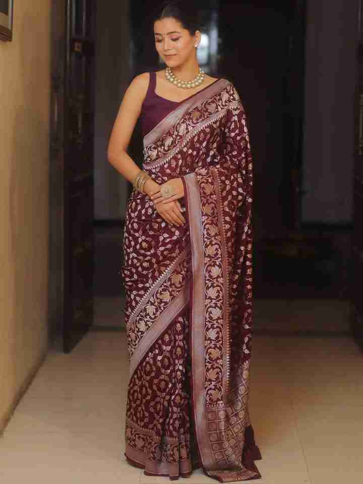 BROWN BANARASI SOFT SILK SAREE