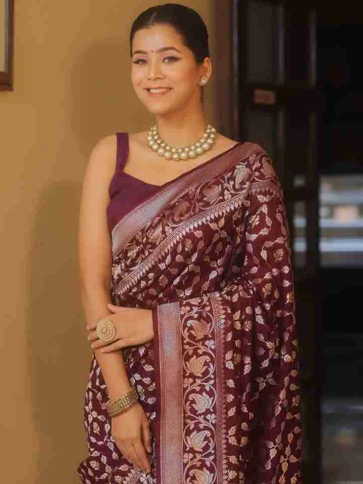 BROWN BANARASI SOFT SILK SAREE