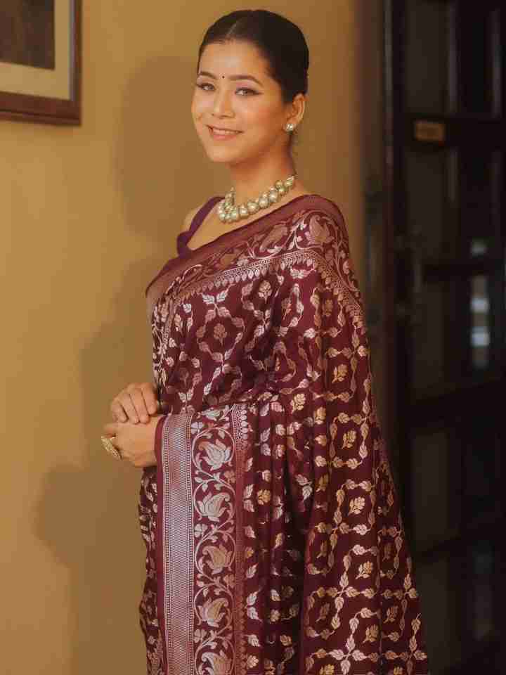BROWN BANARASI SOFT SILK SAREE