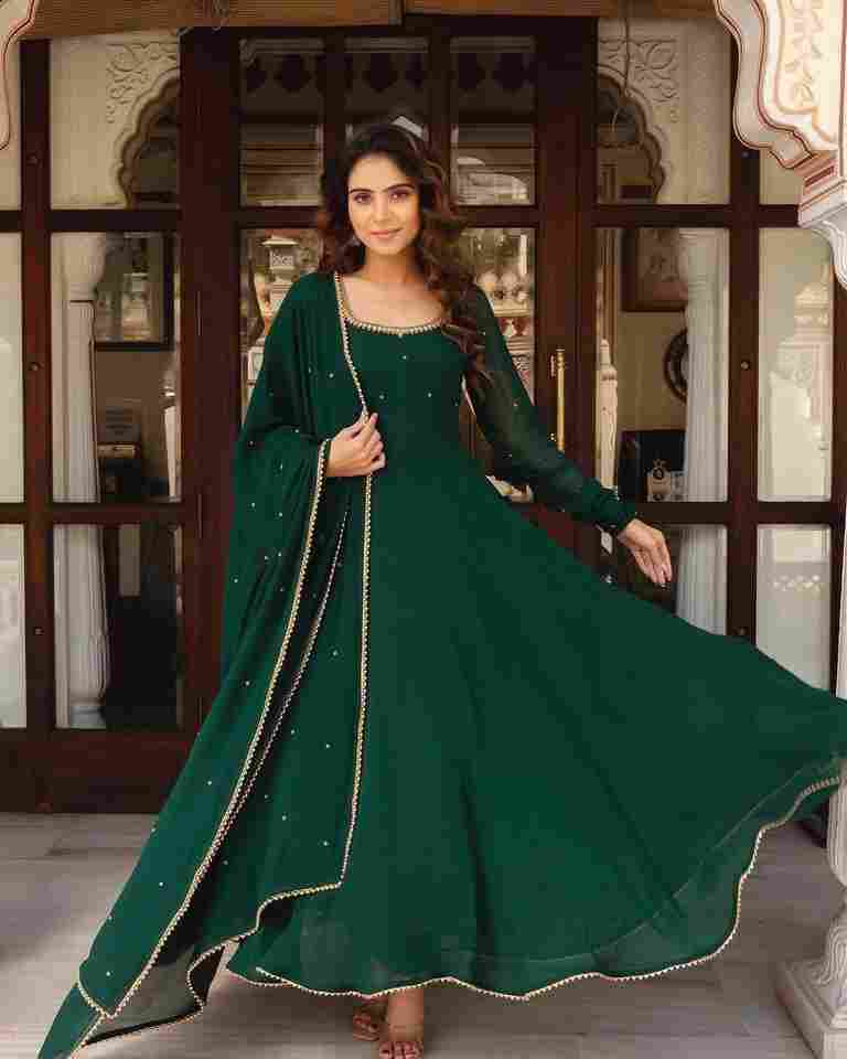 GREEN Georgette Maxi Dress With dupatta Pair