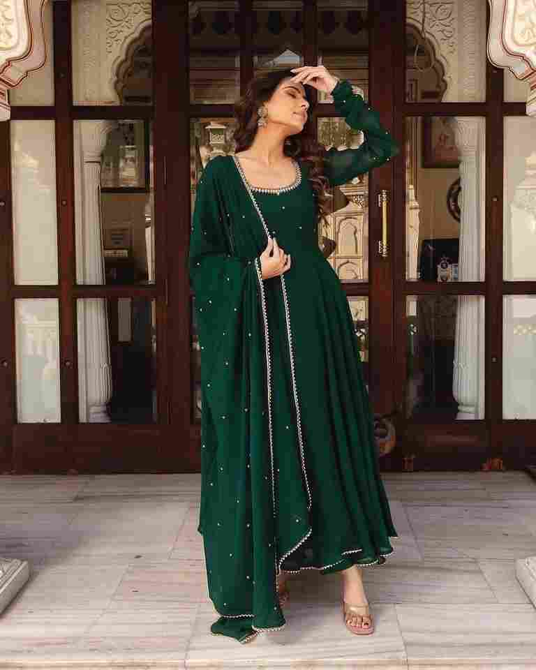 GREEN Georgette Maxi Dress With dupatta Pair