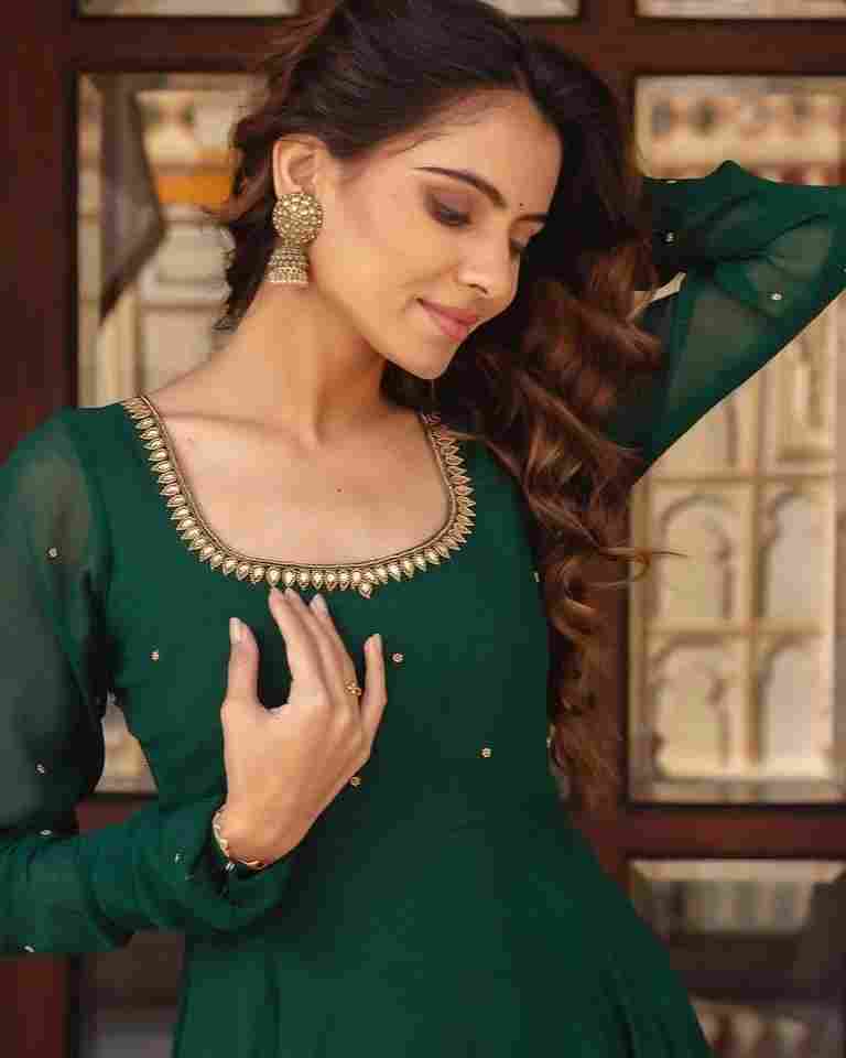 GREEN Georgette Maxi Dress With dupatta Pair