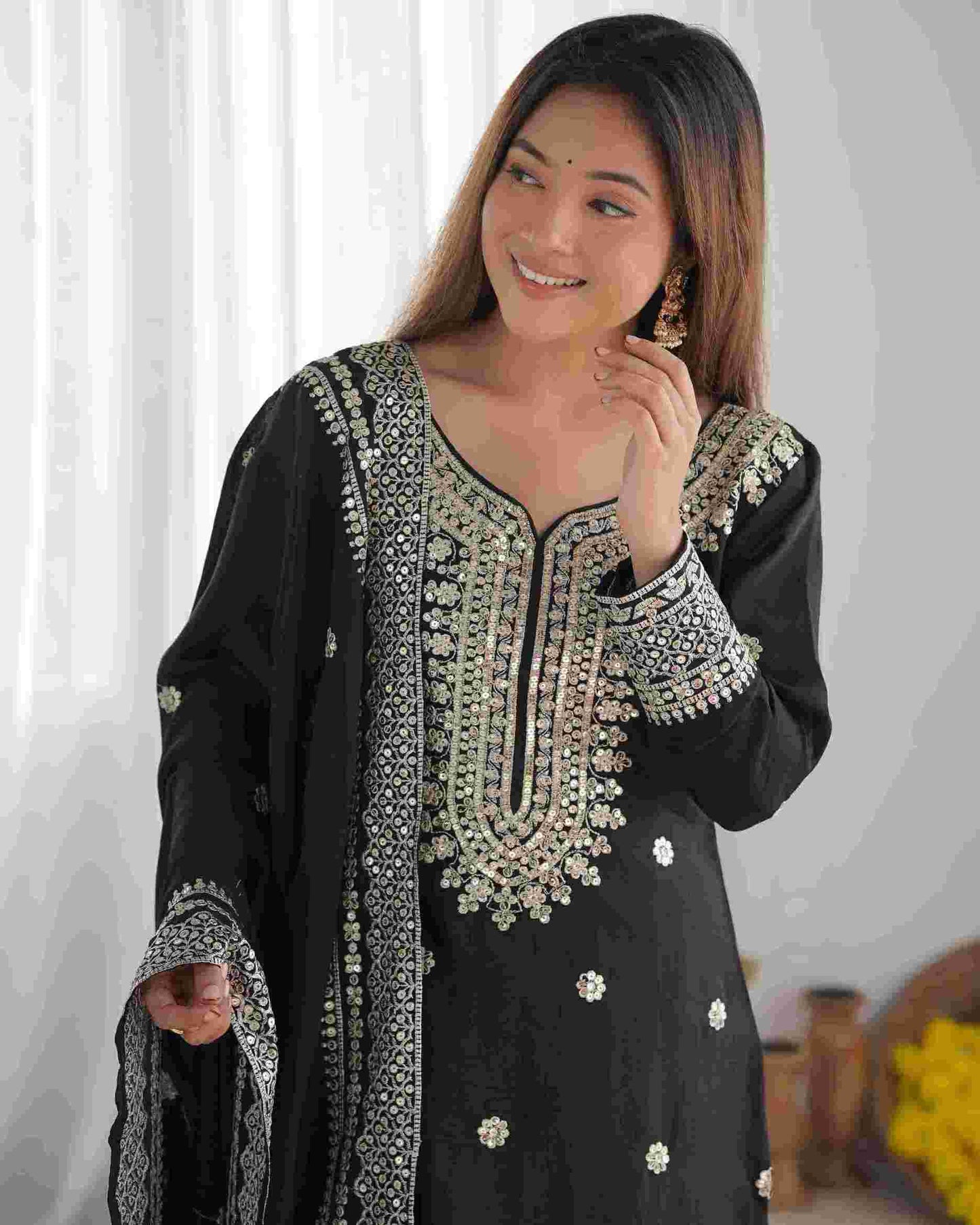 New Chinnon Silk With Heavy Embroidery Sequence