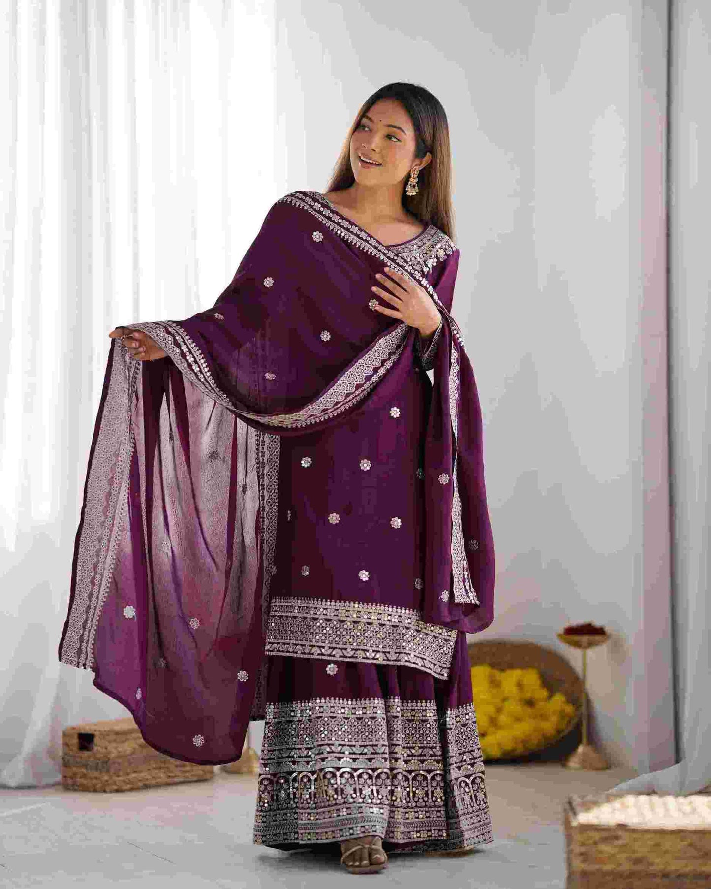 New Chinnon Silk With Heavy Embroidery Sequence