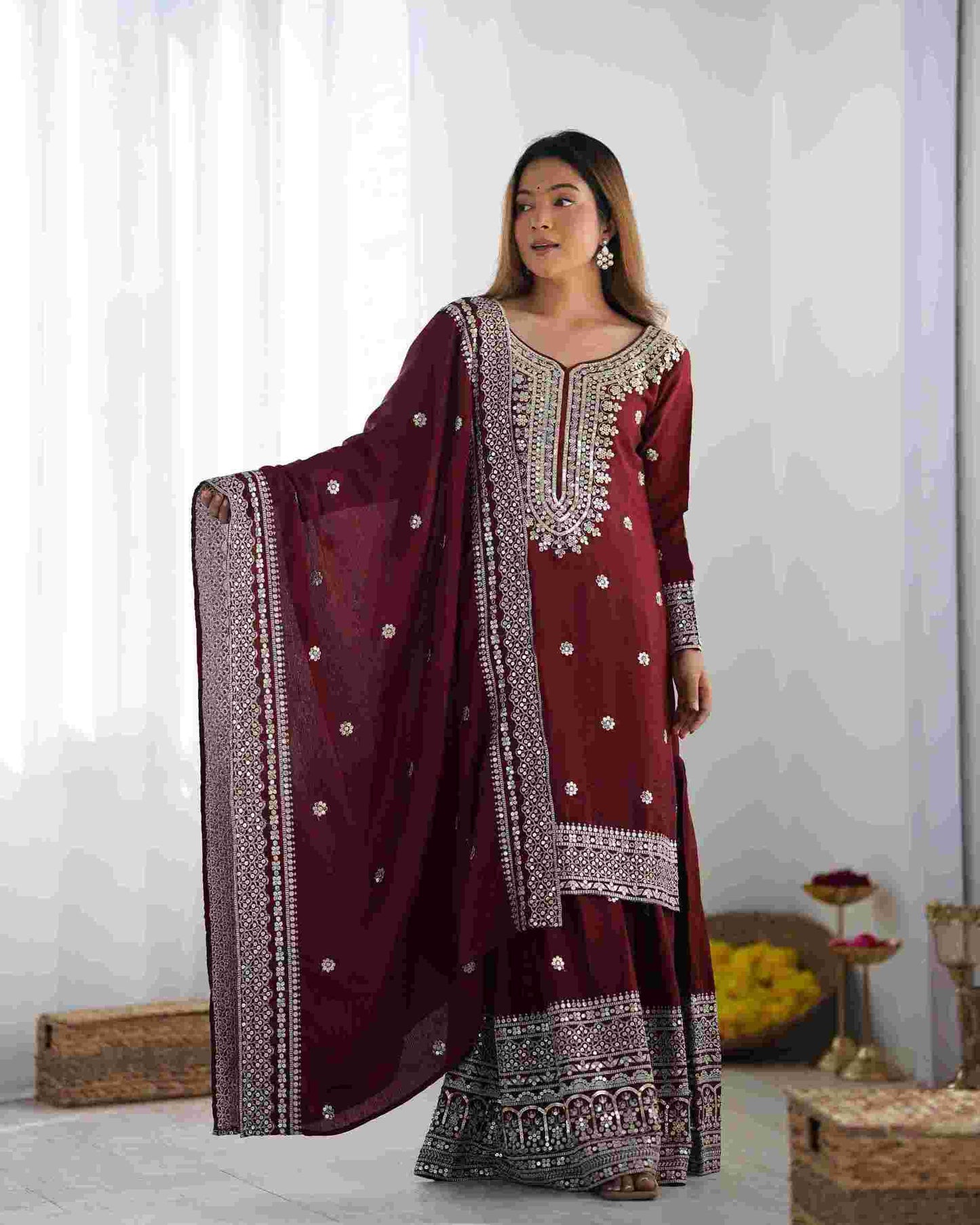 New Chinnon Silk With Heavy Embroidery Sequence