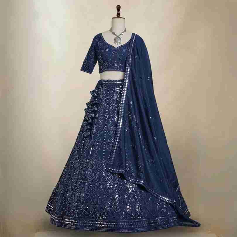 💙 Blue Color Sequence Embroidery Lehenga Choli for Wedding Function – Elegance in Every Stitch! 💙