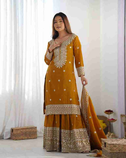 Elegant Yellow Embroidered Party Wear Gown with Dupatta ✨