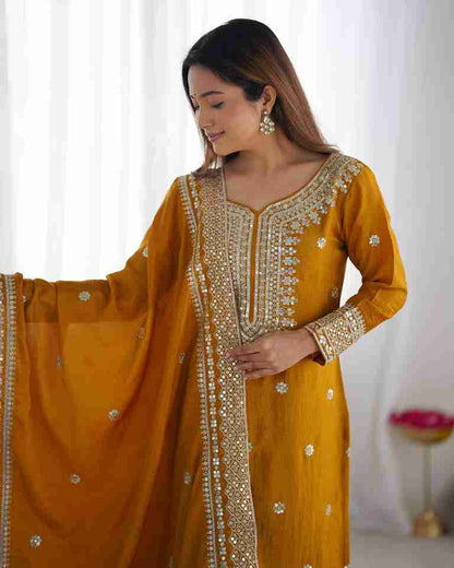 Elegant Yellow Embroidered Party Wear Gown with Dupatta ✨