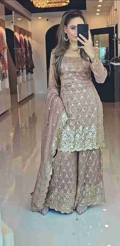 Elegant Sharara Set in Faux Georgette – Fully Stitched & Ready to Wear ✨