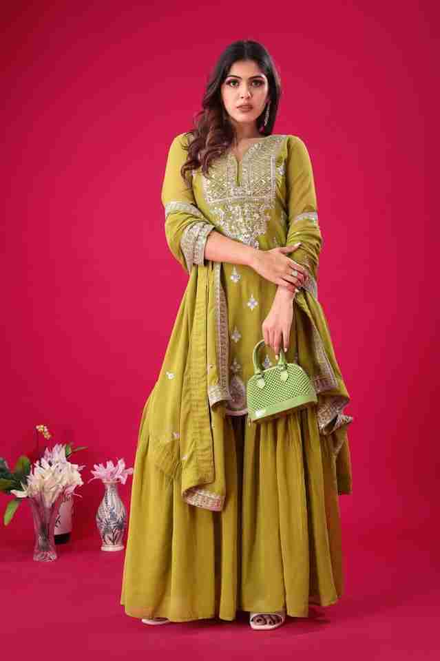 💙✨ New Green Real Modelling Designer Party Wear Look Top-Sharara and Dupatta With Heavy Embroidery Work 💙✨