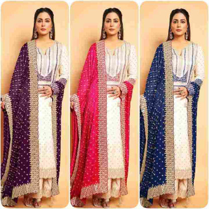 New Eid Collection Pure Chinnon Silk With Heavy Embroidery Sequence Work Top-Bottom And Dupatta Set Fully Stitched Ready To Wear 🔥