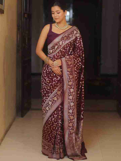 BROWN BANARASI SOFT SILK SAREE