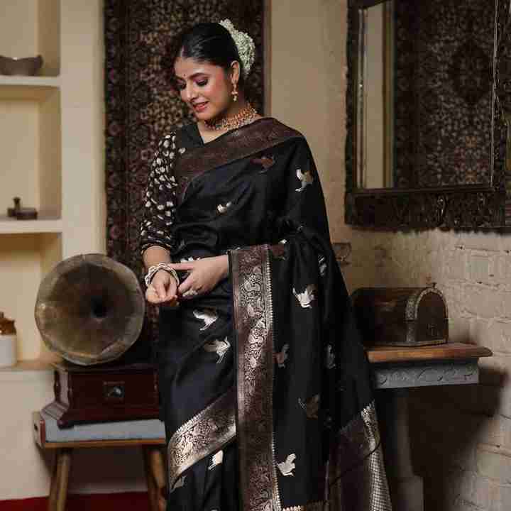 NEW BLACK BANARASI SOFT SILK SAREE